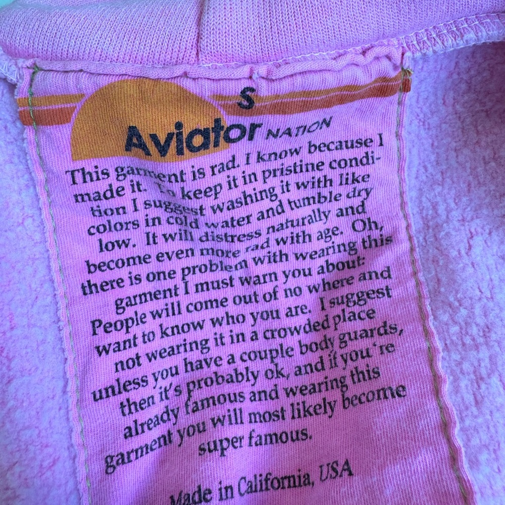 Aviator Nation Five Stripe Neon Pink Hoodie Size Small S - Picture 3 of 4